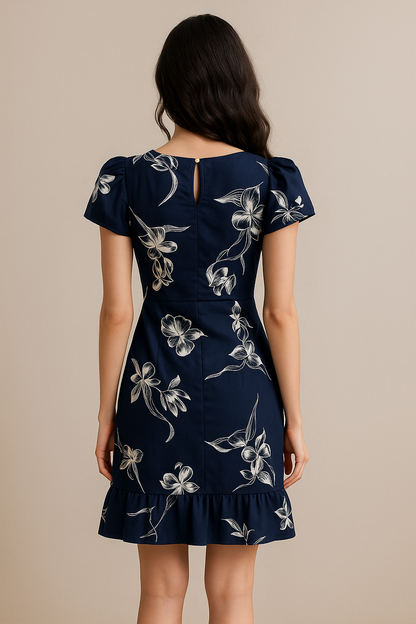 Dark blue floral dress combo