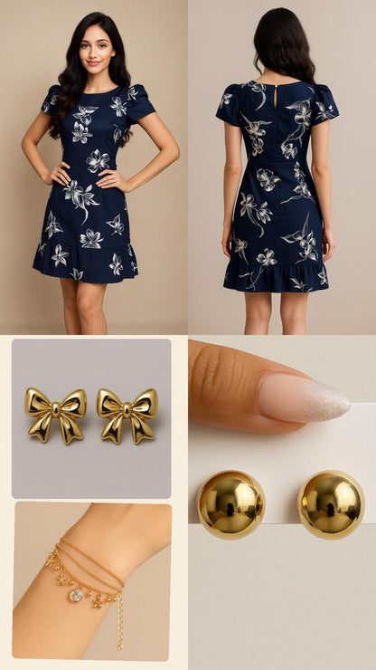 Dark blue floral dress combo