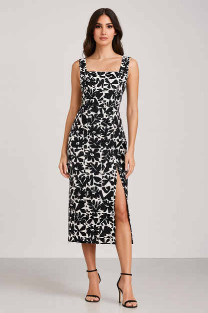 Black & White Vintage Slit Dress