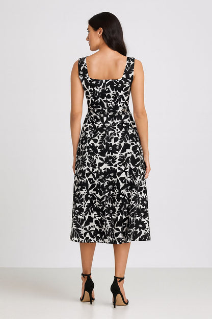 Black & White Vintage Slit Dress
