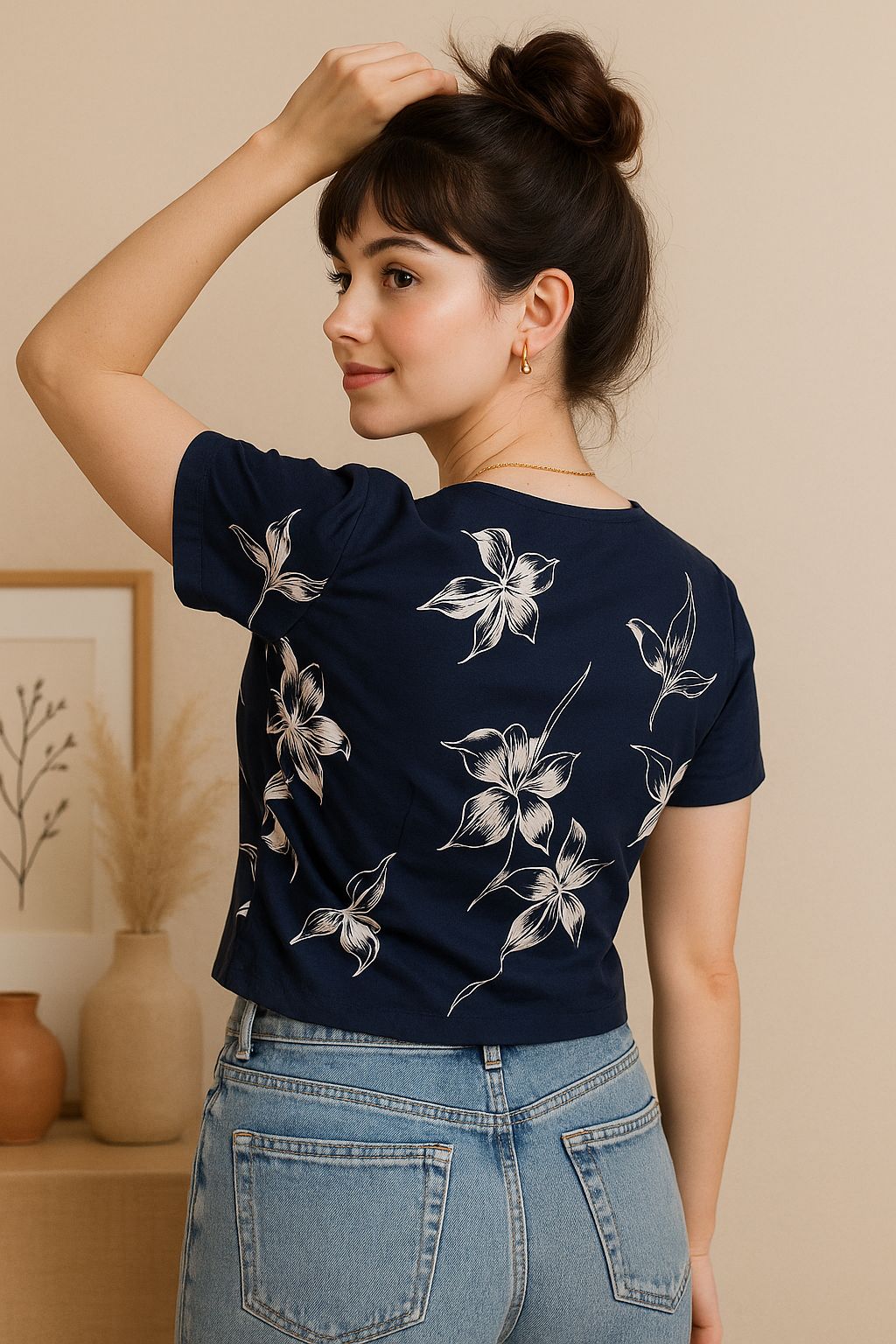 Navy blue wrap top with side knot