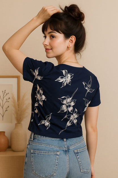 Navy blue wrap top with side knot